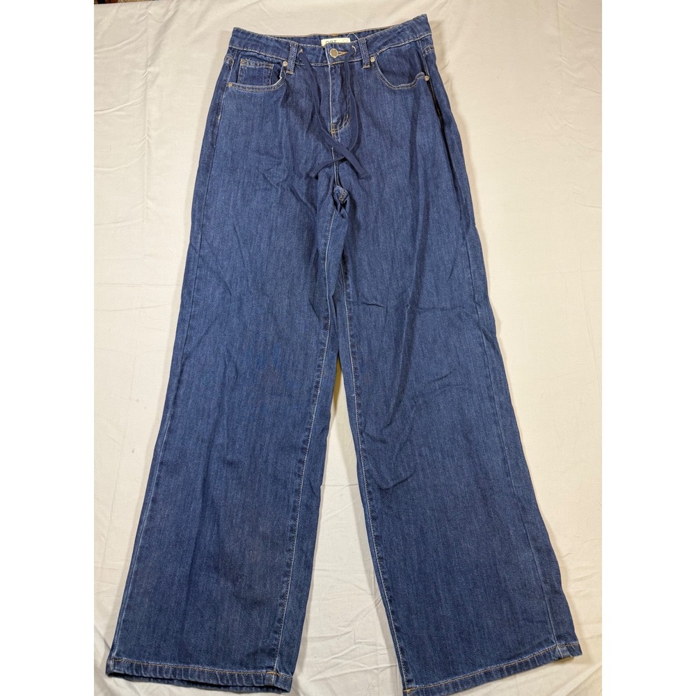 OAT New York Cloud Luxe Denim Wide Leg Jeans Dark Wash Drawstring Size 2 26
